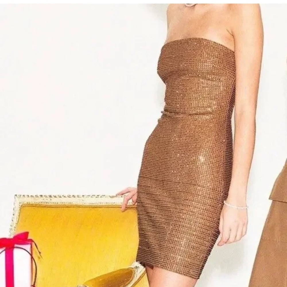 STAUD Strapless Gold Dress